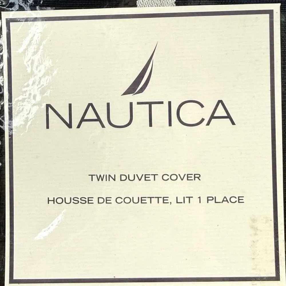 Nautica Henley Stripe Twin Duvet Cover Navy / Gray NIP Coastal Nautical Cabin